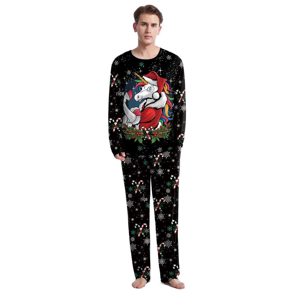 2024 Spring Christmas Couple Pajama Set: Round Neck Long Sleeve Top & Sweatpants for Women