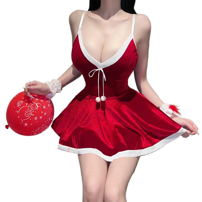 Sexy Deep V Little Red Riding Hood Lingerie Dress