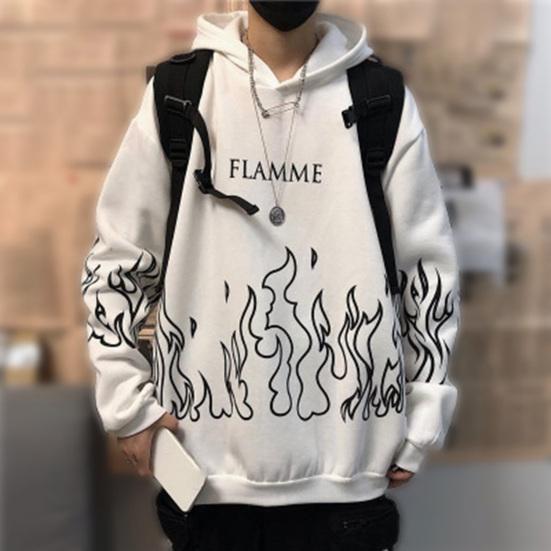 Hanorac Bărbați Toamnă Imprimeu Flacără Glugă Mâneci Lungi Moale Călduros Larg Stil Hip Hop Hanorac de Iarnă pentru Școală