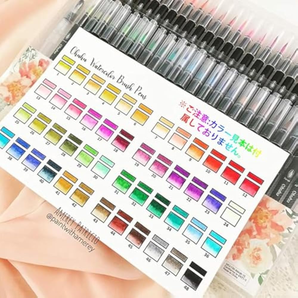 Ohuhu Watercolor Brushes, 48 Color Water Pens, 2 Watercolor Pens, Color Set, Watercolor Brushes, ...