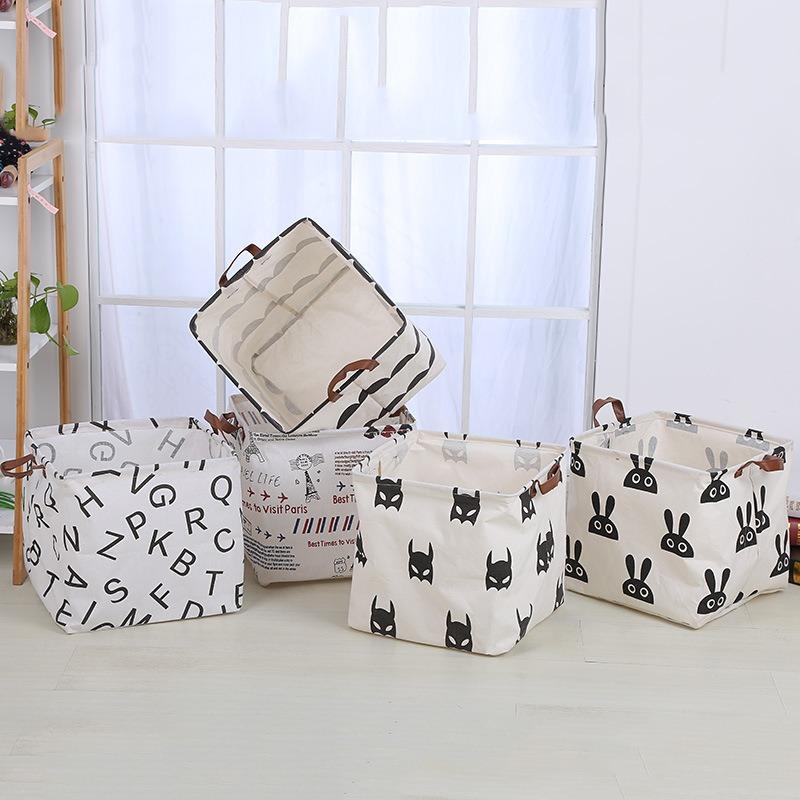 Cotton and Linen Waterproof Large Storage Household Moving Quilt Clothes Cabinet Foldable Dirty Laundry Basket Desktop Storage Box