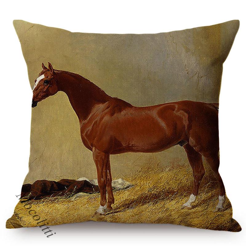 Horse Oil Painting Racehorse Mare Pattern Cushion Cover Nordic Farm Animal Design Cotton Linen Sofa Decoration Throw Pillow Case