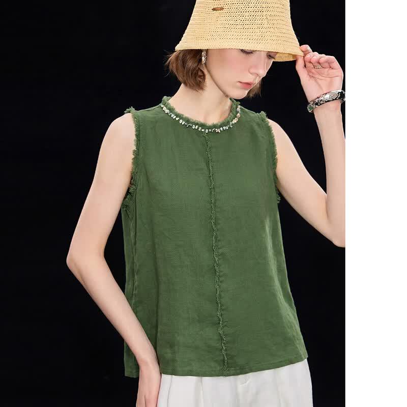 Women's 100% Linen Loose Fit Sleeveless Tank Top