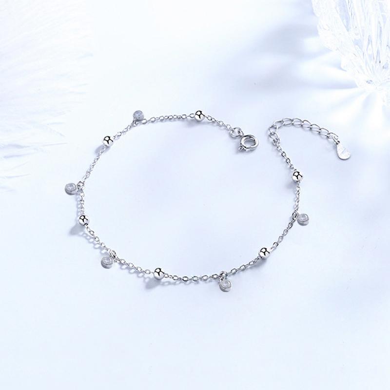 Nowa Moda Bohemia Błyszczący Okrągły Cyrkoniowy Wisiorek Anklety Damska Biżuteria Próby 925 Sterlingowe Srebro Seksowny Plażowy Okrągły Kryształowy Łańcuszek na Stopę
