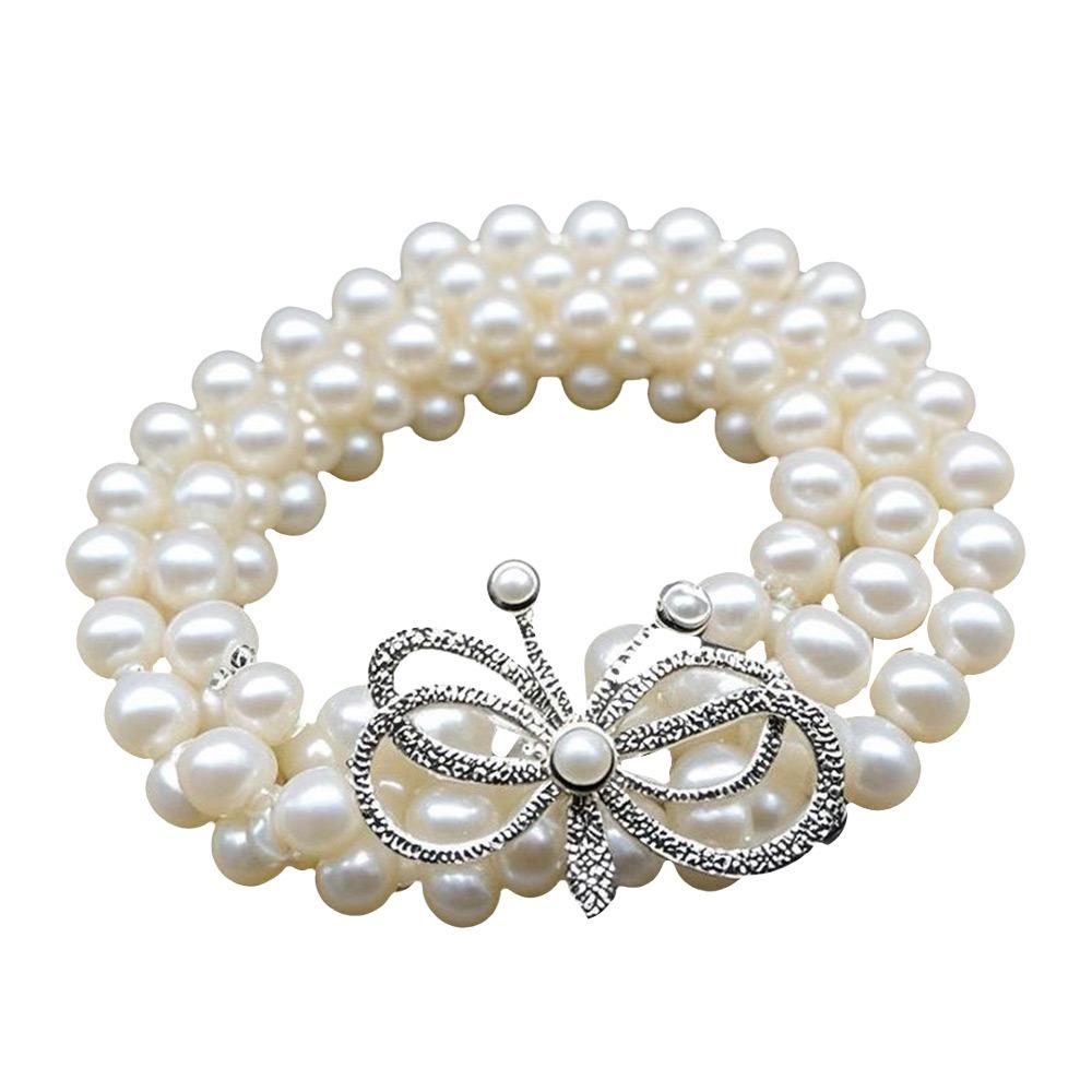 Luxury Butterfly Pearl Belt Pearls and Rhinestones Elastic Waist Bands For Women Lady Girl