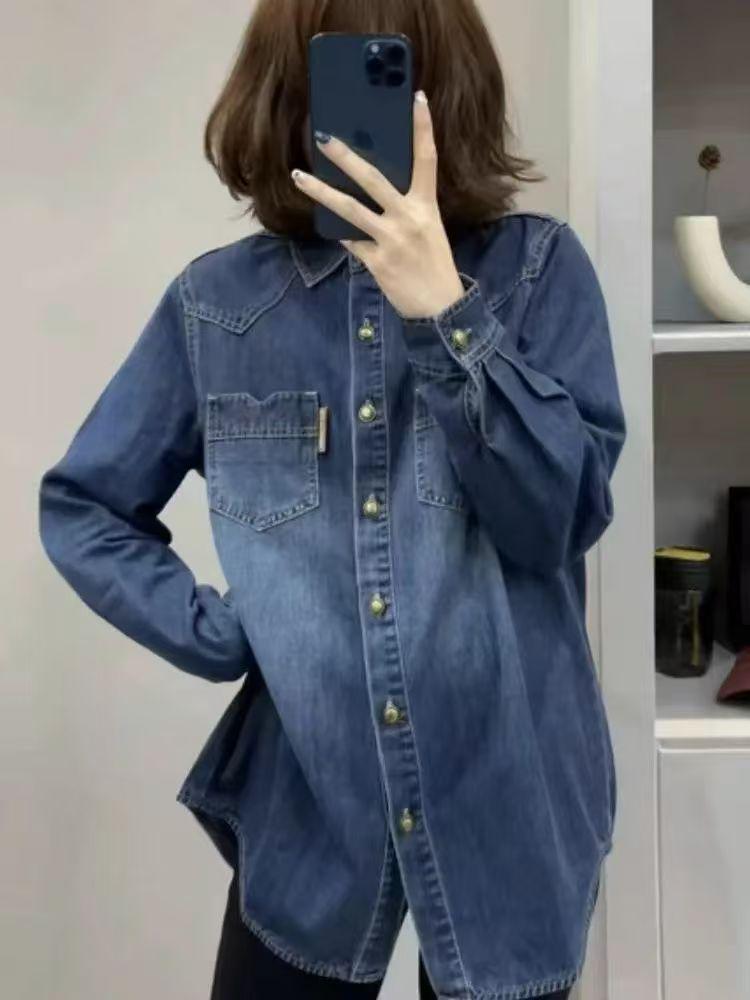 Women's Loose Blue Denim Shirt Jacket - Korean Style Spring/Autumn Fashion, Versatile Casual Base Layer
