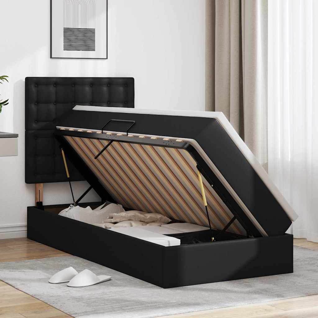 Storage Bed with Mattress Black 90 X 190 Cm Faux Leather