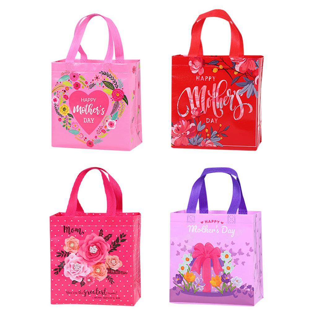 Thank You Bags Mothers Day Tote Gift Bags Floral Non-Woven Candy Bags with Handle Party Favor Reusable Gift Wrapping Bag