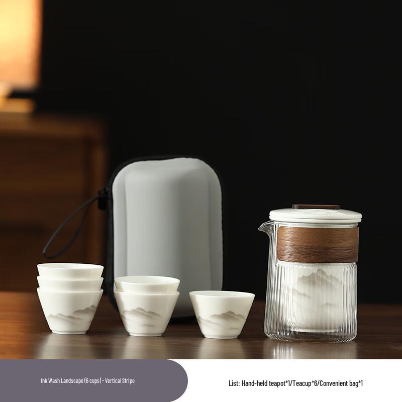 Aiqiyi A1 Ink Landscape Travel Kung Fu Tea Set 1 Pot, 6 Cups, Travel Bag