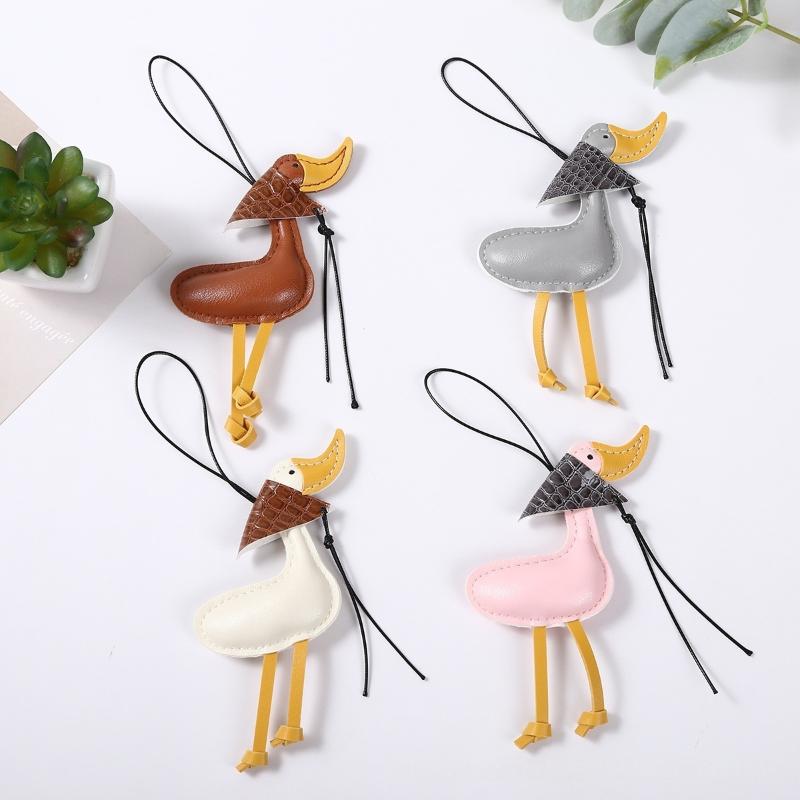 Creative Cute Scarf Duck Car Keychain Pu Leather Bag Pendant Decoration Couple Hanging Gift Accessories