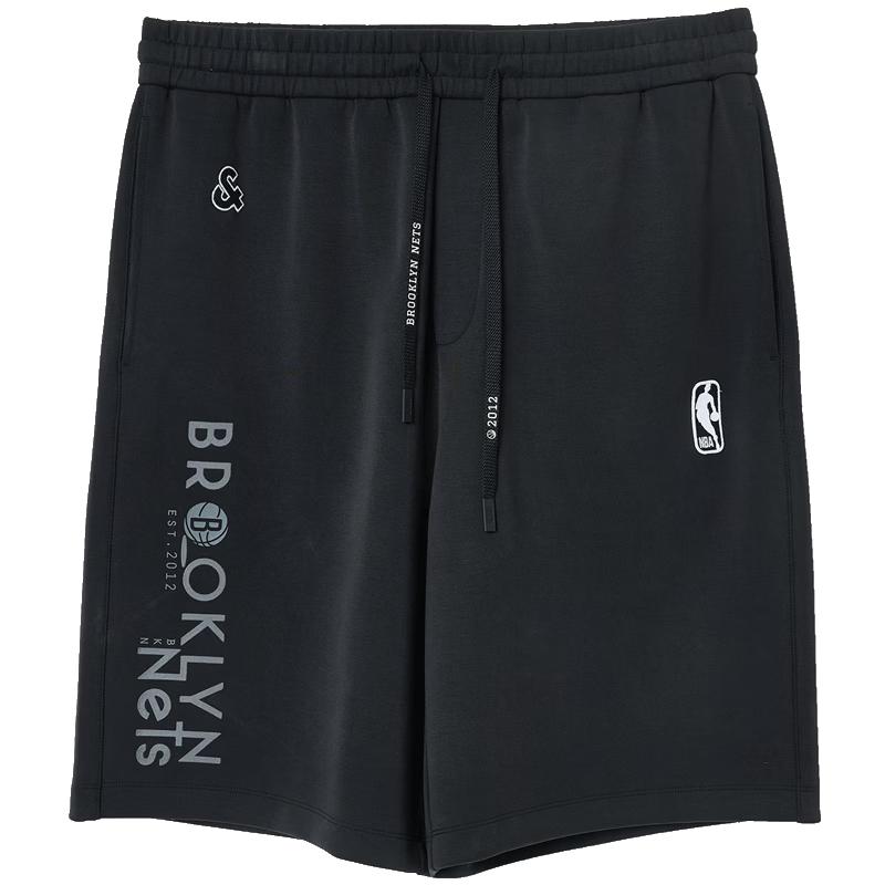 JACK&JONES Men s NBA Brooklyn Nets Flocked Letter Summer Casual Shorts S