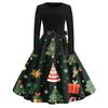 Halloween Print Flare Dress For Women Long Sleeve Dress Hollow Party Casual Round Neck Dresses