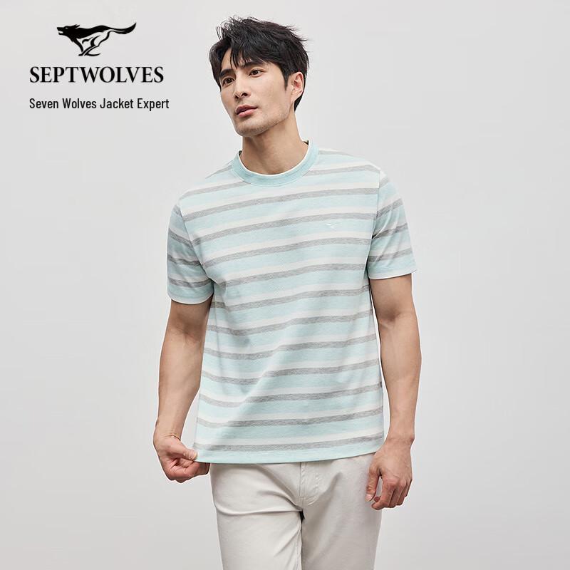 

Septwolves Men s Ice Algae Fine Striped Round Neck T-Shirt XL