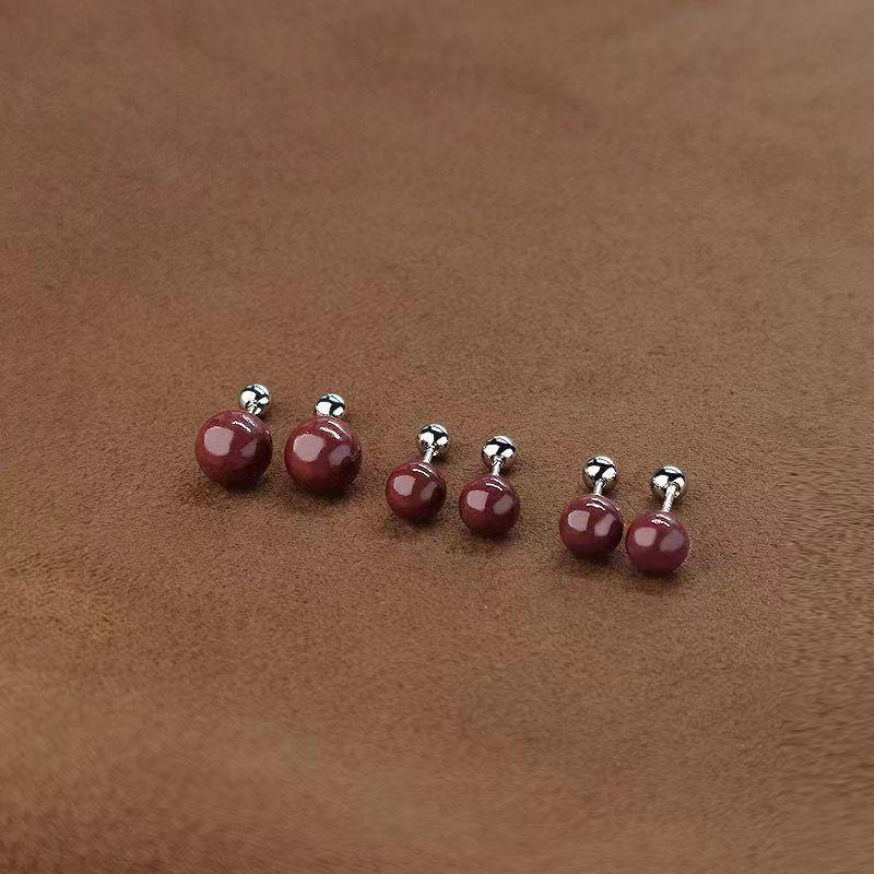 

Серьги из серебра 925 пробы с темно-красной киноварью в корейском стиле с винтовой застежкой 8mm красный