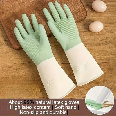 1/2/3 Pairs of Beige & Mint Green Latex Cleaning Gloves - Waterproof, Non-slip, Durable