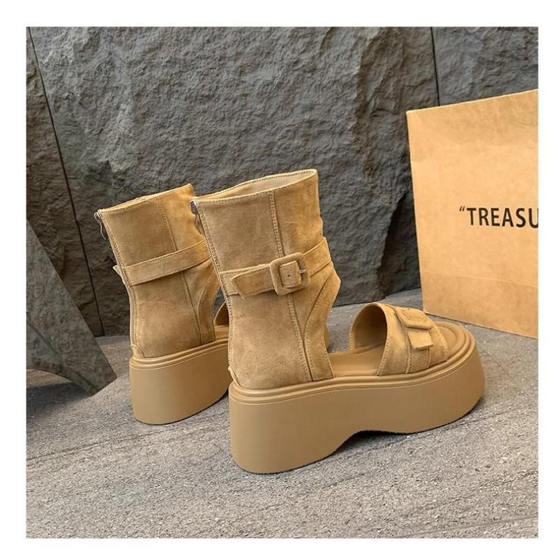 2025 Summer Women's 7cm Platform Sandals Retro Roman Strappy Sandals with Hidden Wedge Heel,Chunky High Heel Ankle Booties