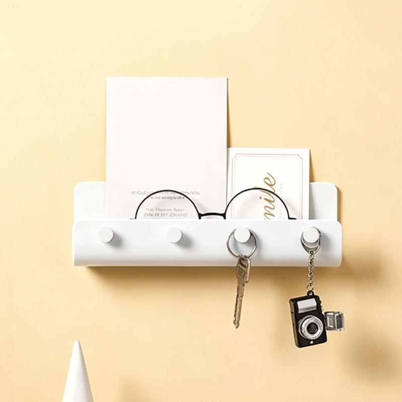 Contemporary Shelf With Multiple Hooks For Wall Decoration Entryway Organizer For Purses Bags Accessories