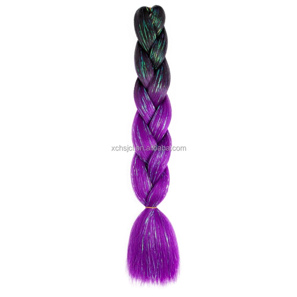 Customized Soft Heat Resistant Fiber Festival Ombre Pure 2 3 4 5 Tone Color Tinsel Glitter Jumbo Braiids