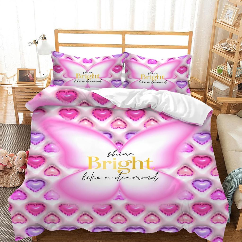Purple Butterfly Three-Piece Digital Printing Kit 3D Duvet Set Bedding