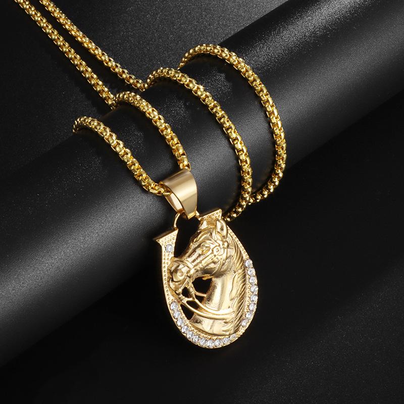 Hip Hop Jewelry Horse Head Pendant Necklace 60CM(Necklace Long)
