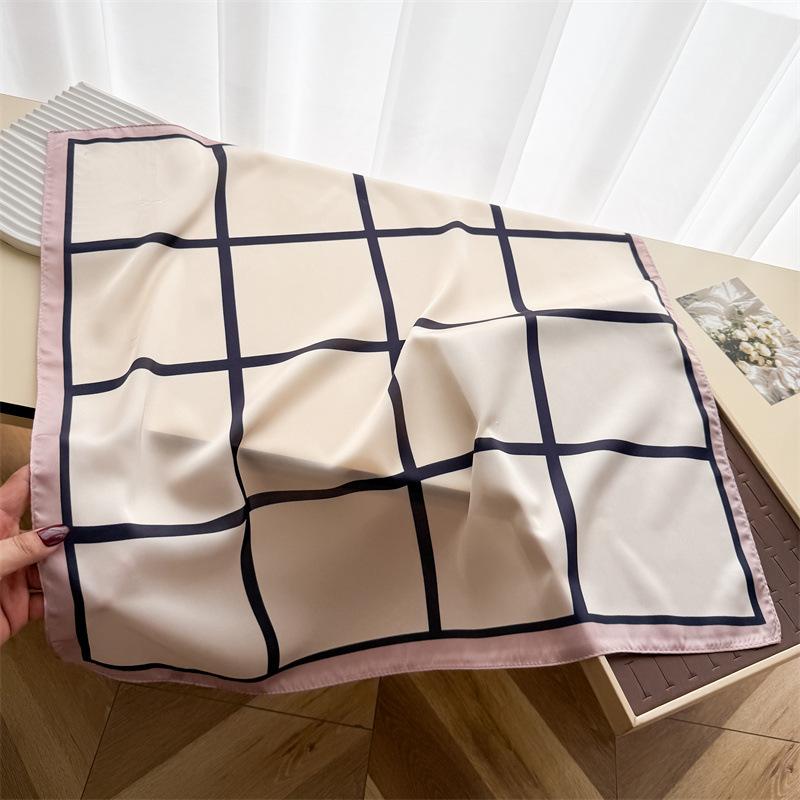 Women S Plaid Printed Silk Like Square Scarf For Sun Protection 66*70cm