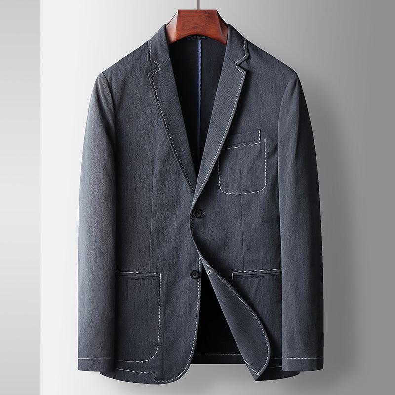 Men's casual suit spring and autumn light luxury single west young and middle-aged denim color series bright line suit jacket