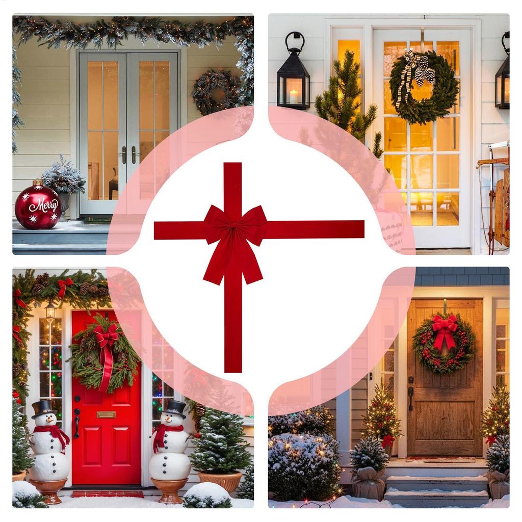 Christmas Bows Large Ribbon Home Decor Kitchen Cabinet Large Christmas Bows for Party Farmhouse Front Door Wall Wreath Tree