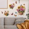 Hand Painted Sunflower Basket and Butterfly Wall Sticker for Bedroom Living Room Background Self-Adhesive Removable Home Decor
