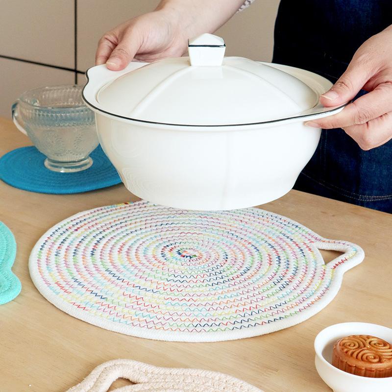 Insulation mat Cat ear placemat Hangable cotton rope mat