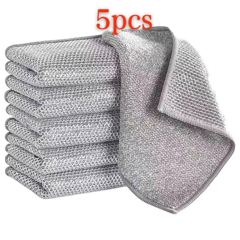 

5/10/20pcs Thickened Steel Wire Cleaning Cloth Non-Scratch Double-layer Iron Microfiber Mesh Dishrag Washing Pot Rags Towel