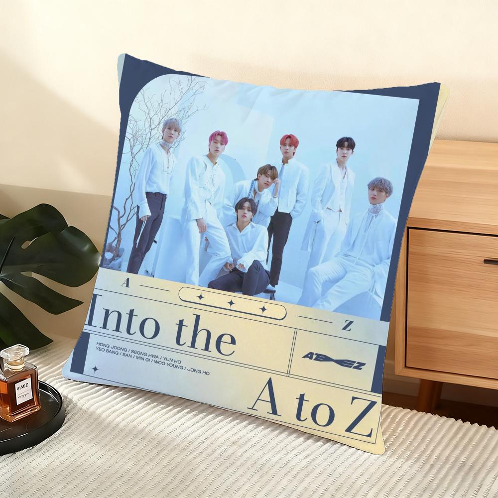 Ateez Album Cushion Cover Silky Short Plush Home Sofa Cushion Cover - Invisible Zipper Home Decoration