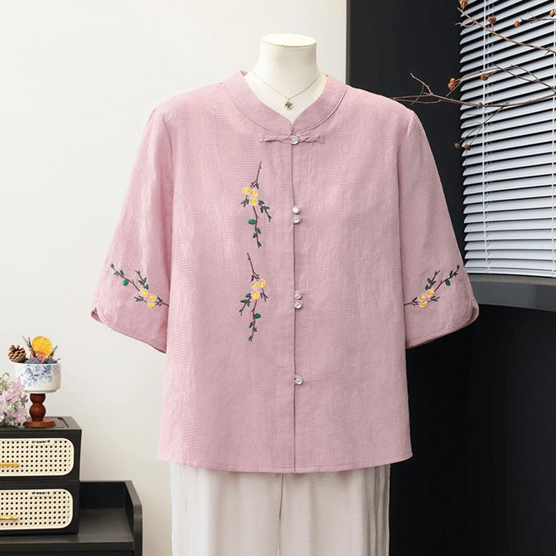 Yu Zhaolin New Chinese Style Embroidered Summer Shirt for Senior Women