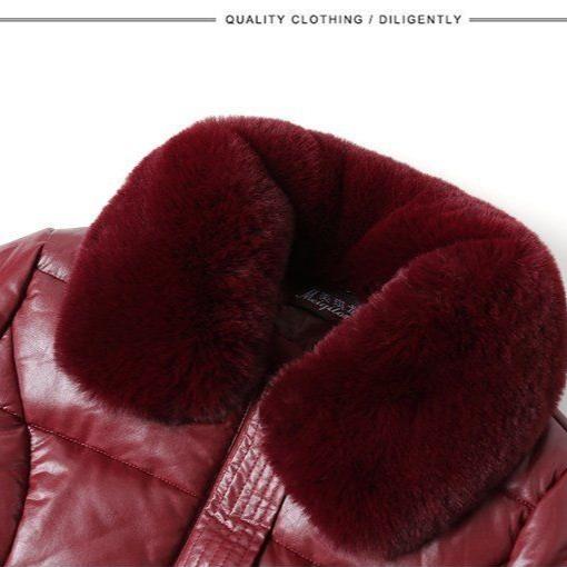 Women's PU Leather Cotton Jacket Thick Warm Windproof Leather Jacket Loose Padded Jacket with Fur Collar