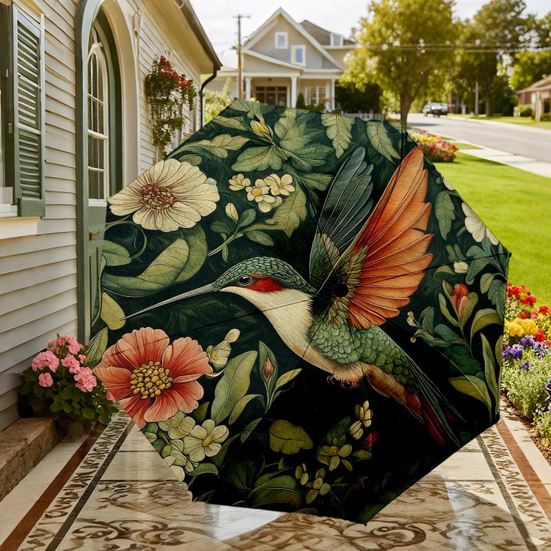 1pc Hummingbird Floral Automatic Folding Umbrella, Heavy Duty 8 Rib Iron Frame,  Suitable for Travel, Daily Use, Birthday, Decor Gift M0104069