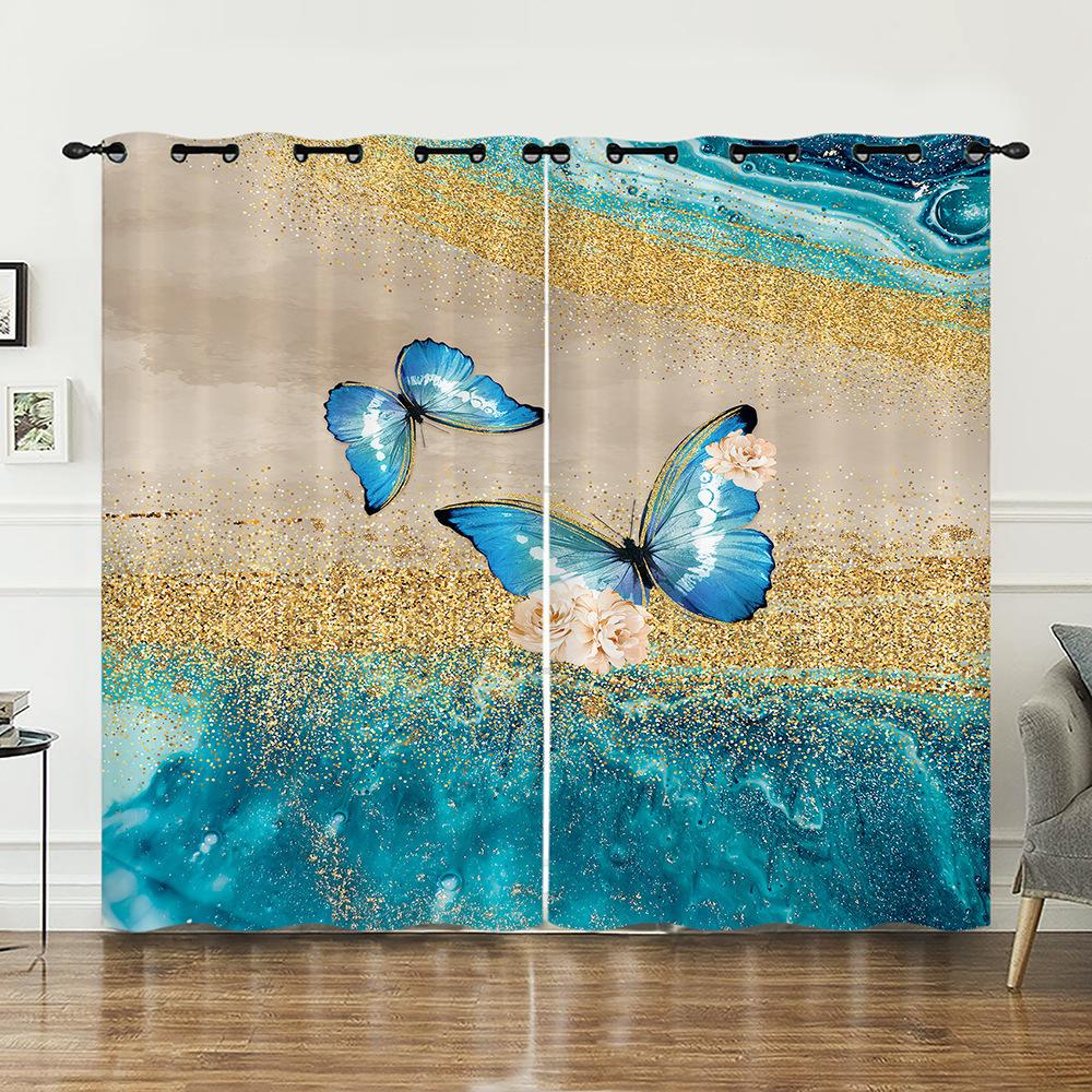 Curtain Butterfly Animal Flower Curtain Digital Printing Blackout Curtain No Punching