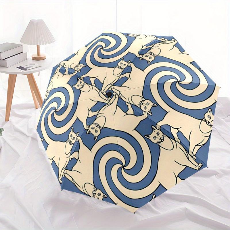 1pc Whirling Cats Automatic Open/close Folding Compact Umbrella, 8-Rib Sturdy Canopy, Lightweight Portable, Everyday Use, Gift, Outdoor Umbrella, Trav