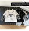 Nausicaa Spring 2025 Plaid Faux Two-Piece Letter T-Shirt for Boys – Trendy Korean Style