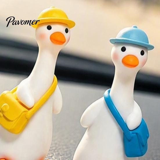 Holiday Decorations for Home 4Pcs Mini Goose Figurines, Miniature Geese Statues with Hat & Bag, Tiny Resin Animal Cute Room Decor Micro Landscape