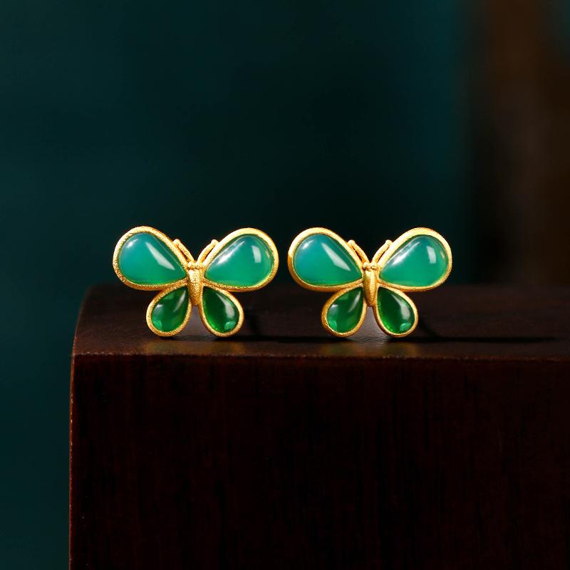 PANJBJ 925 Sterling Silver Hotan Jade Stud Earring for Women Girl Round Vintage Luxury Jewelry Banquet Gift Dropshipping