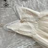 Süßes Maxikleid mit Spaghettiträgern und Schleife im französischen Stil aus Tüll für den Sommerurlaub – schickes ärmelloses Kleid für Damen