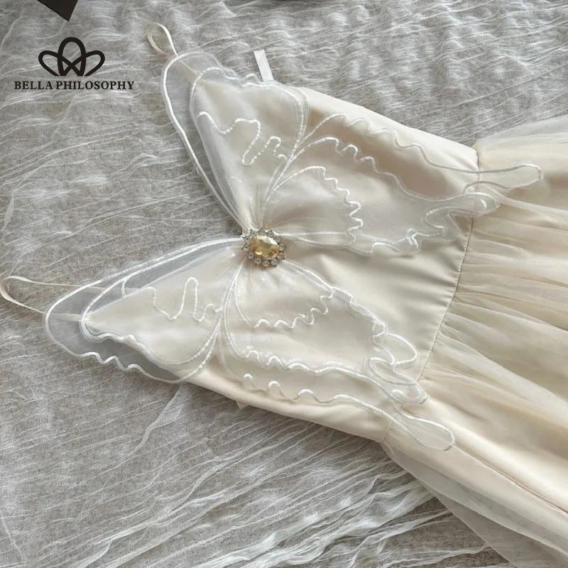 Süßes Maxikleid mit Spaghettiträgern und Schleife im französischen Stil aus Tüll für den Sommerurlaub – schickes ärmelloses Kleid für Damen