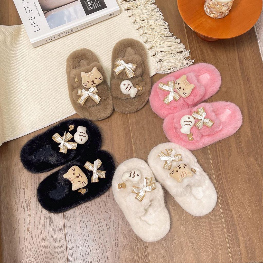 Kinder niedliche flauschige Hausschuhe Outdoor 2025 Herbst und Winter neu dicksohlige Mode Zuhause thermische Baumwollhausschuhe Koreanisch