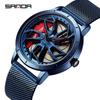 Sanda Men's Creative Wheel Quartz Watch - Trendy Rotating Waterproof Wristwatch