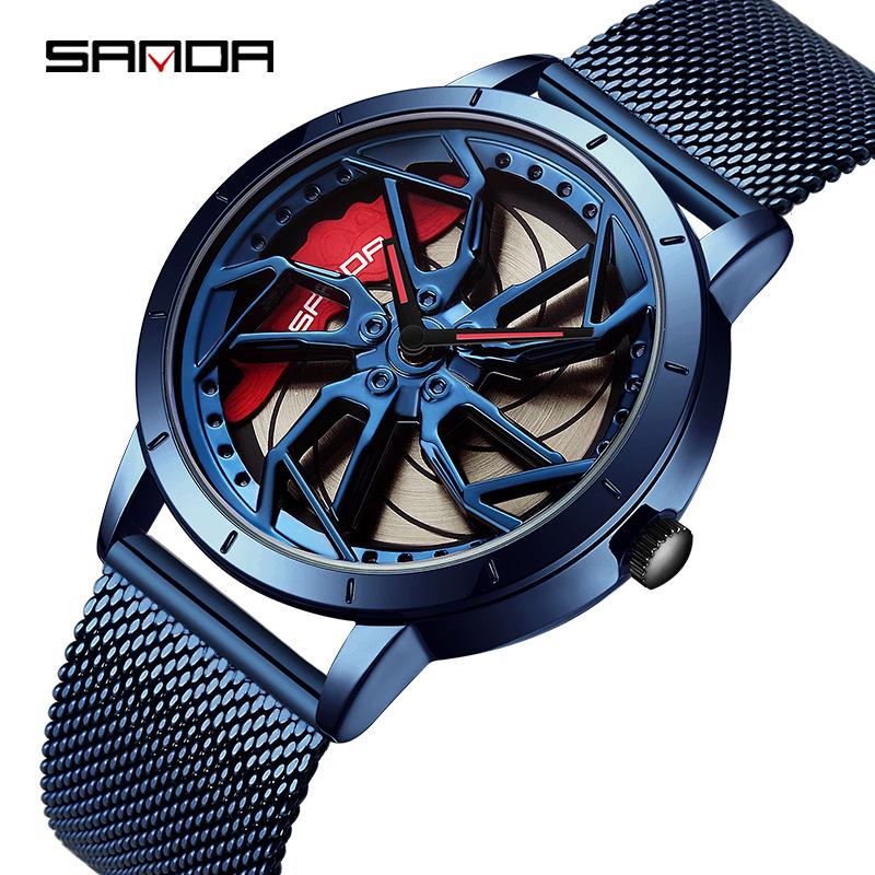 Sanda Men's Creative Wheel Quartz Watch - Trendy Rotating Waterproof Wristwatch