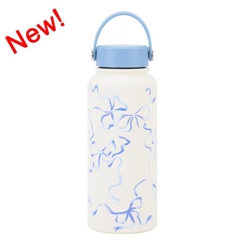 1L Thermos Cup Large Capacity Wide Mouth Portable Vacuum Sports Kettle Outdoor Printing Water Cup Female