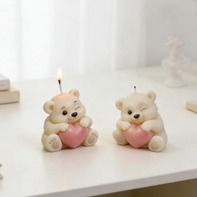 3D Bear Holding Heart Silicone Mold Cute Cartoon Animal Candle Soap Resin Craft Mould DIY Valentine's Day Gift Making Tool