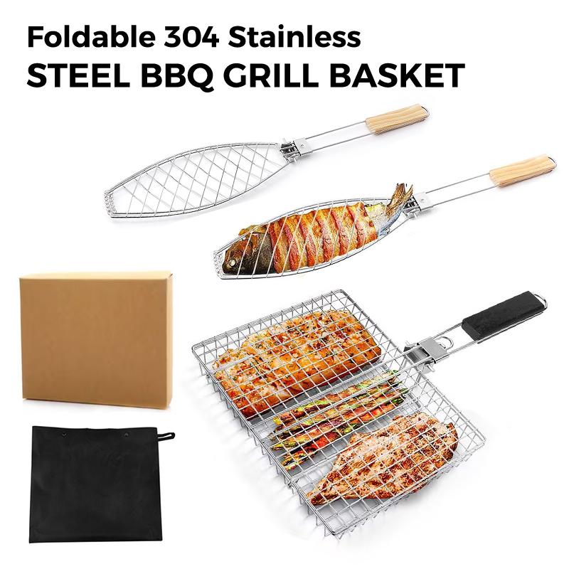 1Pcs Grill Basket Stainless Steel Grill Baskets Foroutdoor Grill |Grill Accessoriesforoutdoorgrill Campfirecooking Equipment