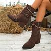 Women's new fashion boots autumn and winter new belt buckle flip large size medium tube pointed Martin boots in stock