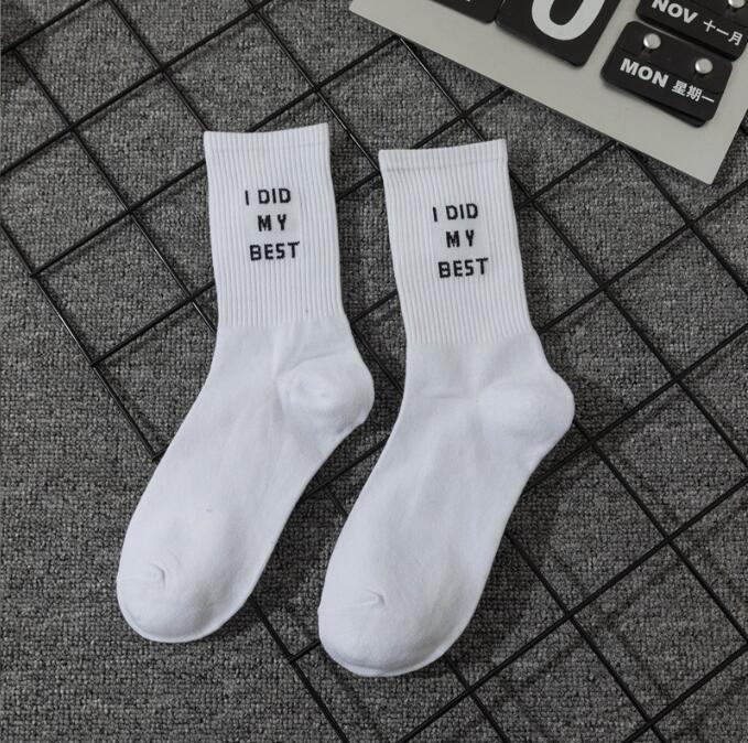 New Women Letter Jacquard Series White Cotton Socks Street Sports Hip Hop Fashion Men Unisex Crew College Style Socks