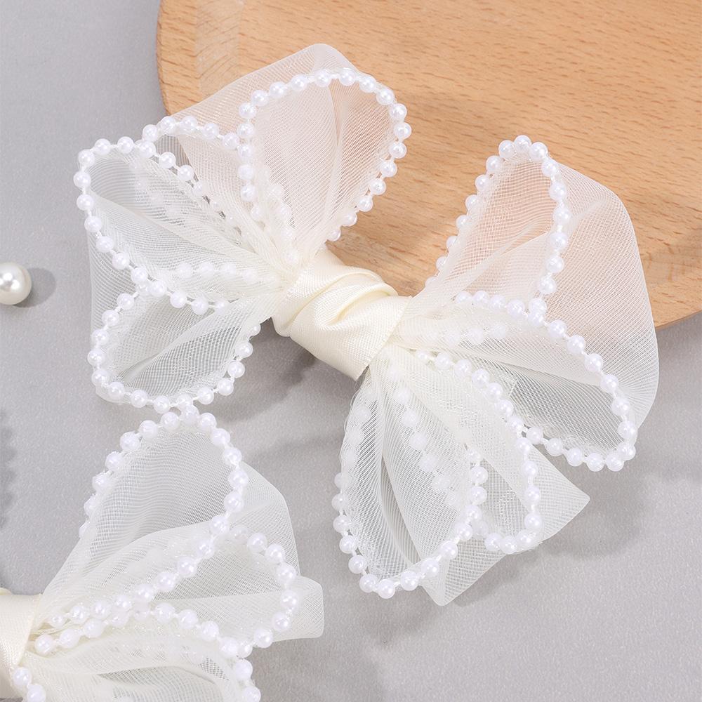 2Pcs New Flower Petal Bow Hair Clips Sweet Pearl Mesh Hairpins Princess Barrette For Girls Children Headwear Hair Accessories